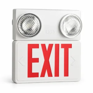 BX-FH019 integrated twin-head red exit sign with two round lamps in an upper housing
