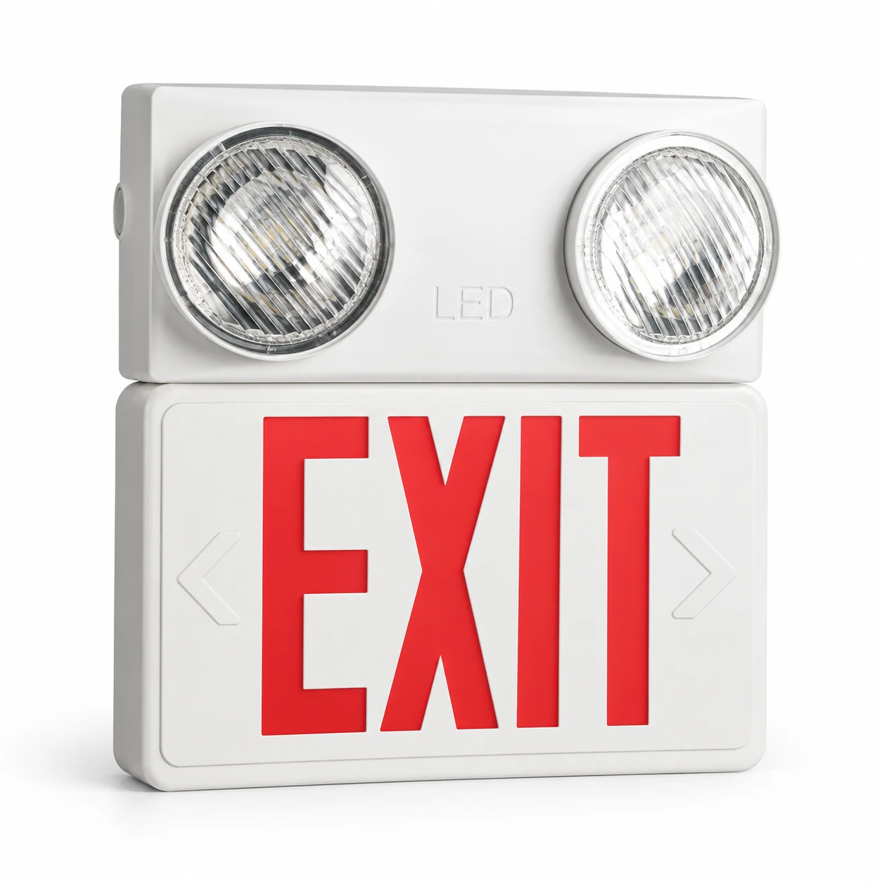 BX-FH019 integrated twin-head red exit sign with two round lamps in an upper housing